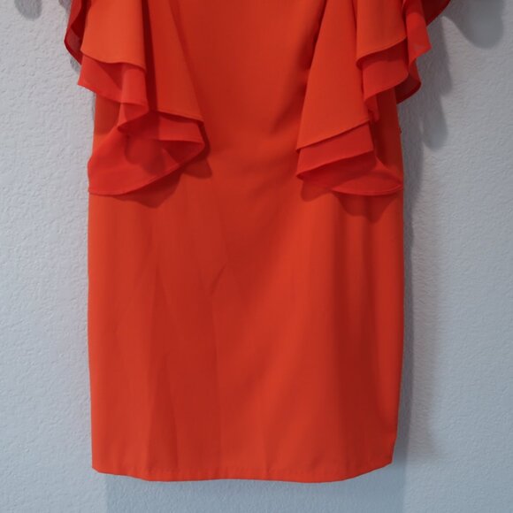 Ark & Co Dress Womens S Midi Flutter Sleeves Shift Cocktail Wedding Party Orange - Picture 5 of 14